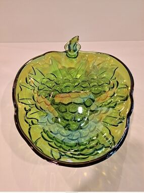 Indiana Glass Iridescent Green Grape Bowl 1970's